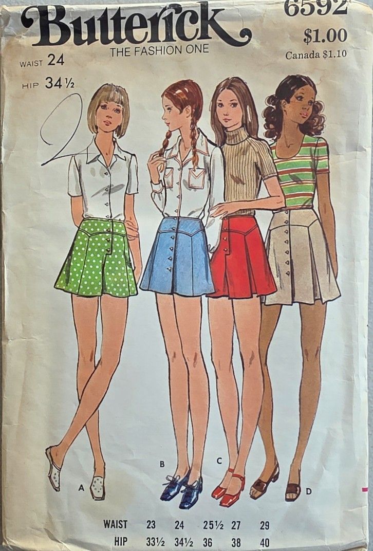 Butterick 6592 A 1970 Mini Skirt