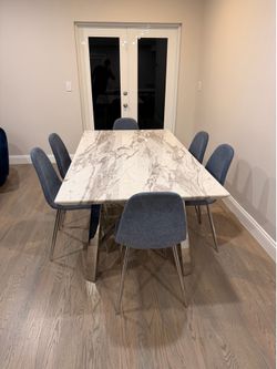 7 piece Modern Marble Look Dining set - Table + 6 chairs