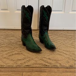 Justin Cowboy Boots, Ladies 8 1/2 B, Black & Green