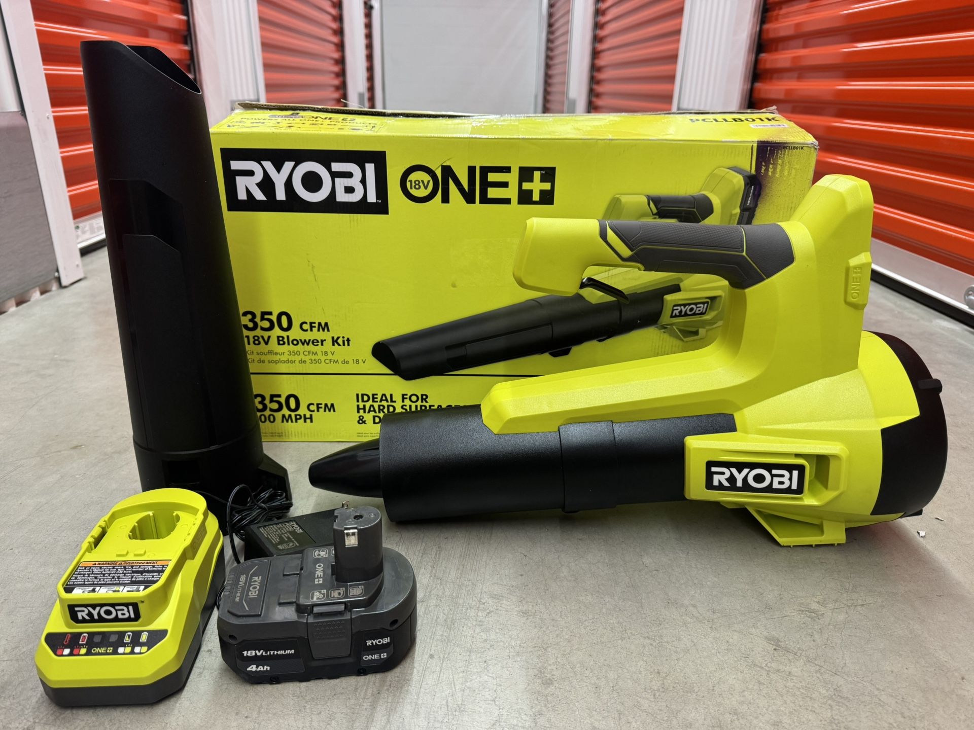 RYOBI ONE+ 18V 100 MPH 350 CFM Cordless Battery Variable Speed Jet Fan Leaf Blower with 4.0 Ah Battery and Charger