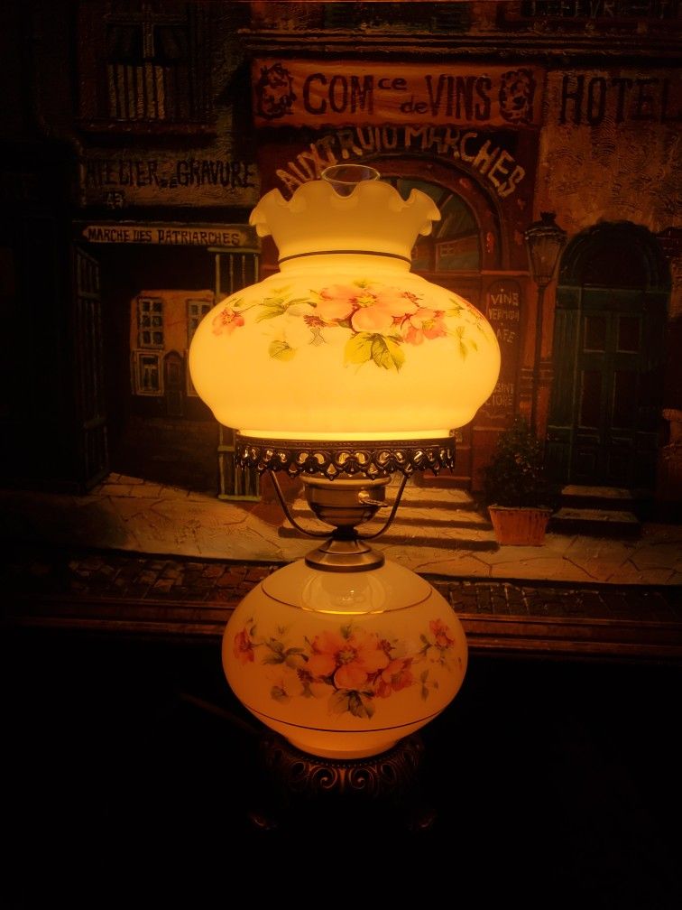 Vintage Gone With The Wind 3 Way Lamp Pink Flowers