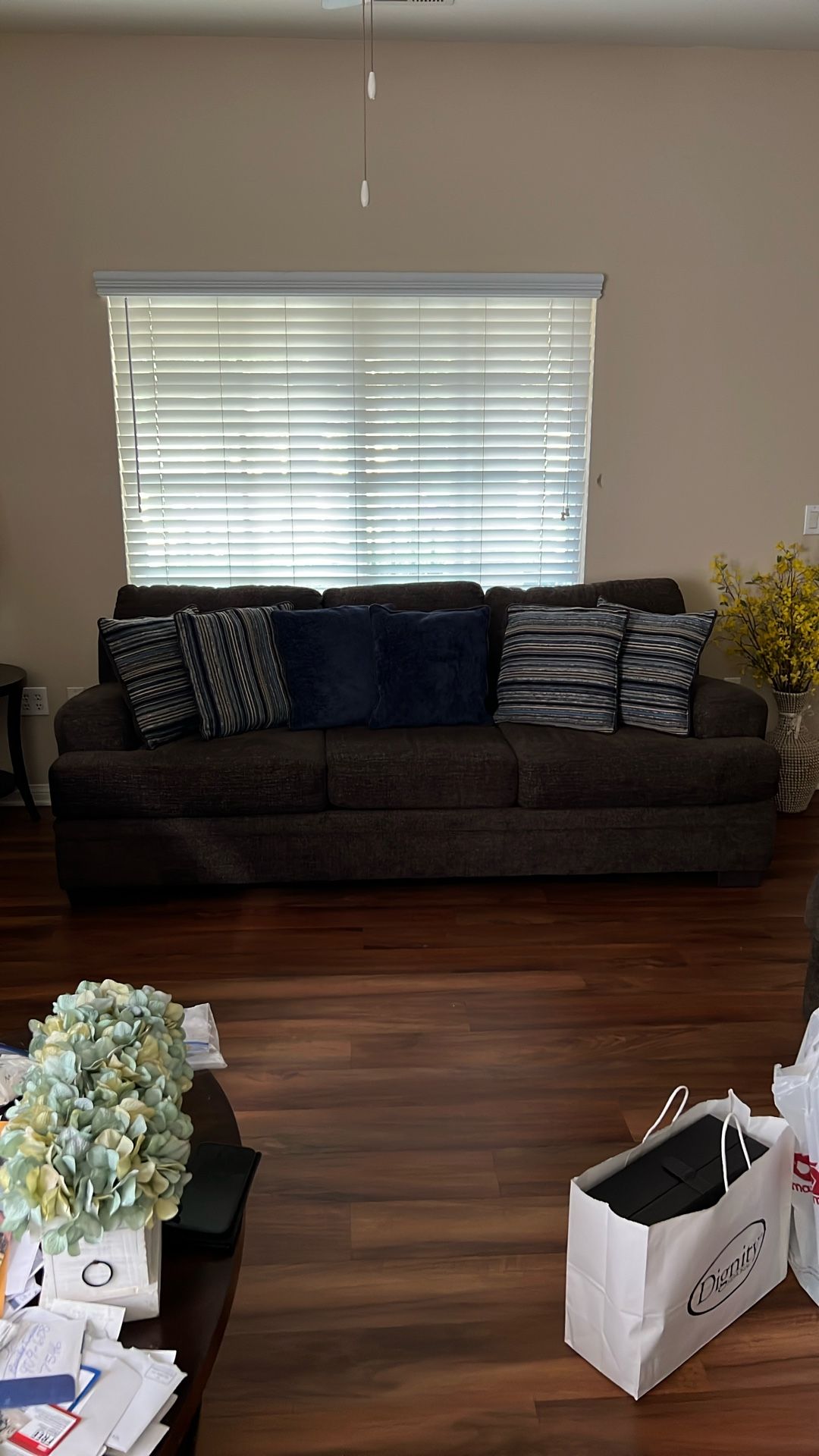 Couch brown with matching pillows two piece set