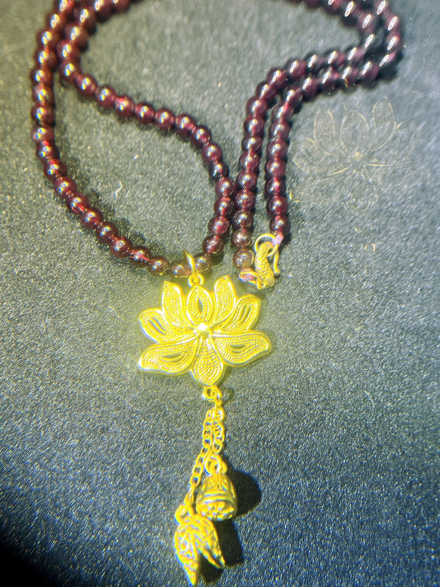 24K Gold filled silver Lotus Pendant Necklace,5A natural garnet necklace,Peace