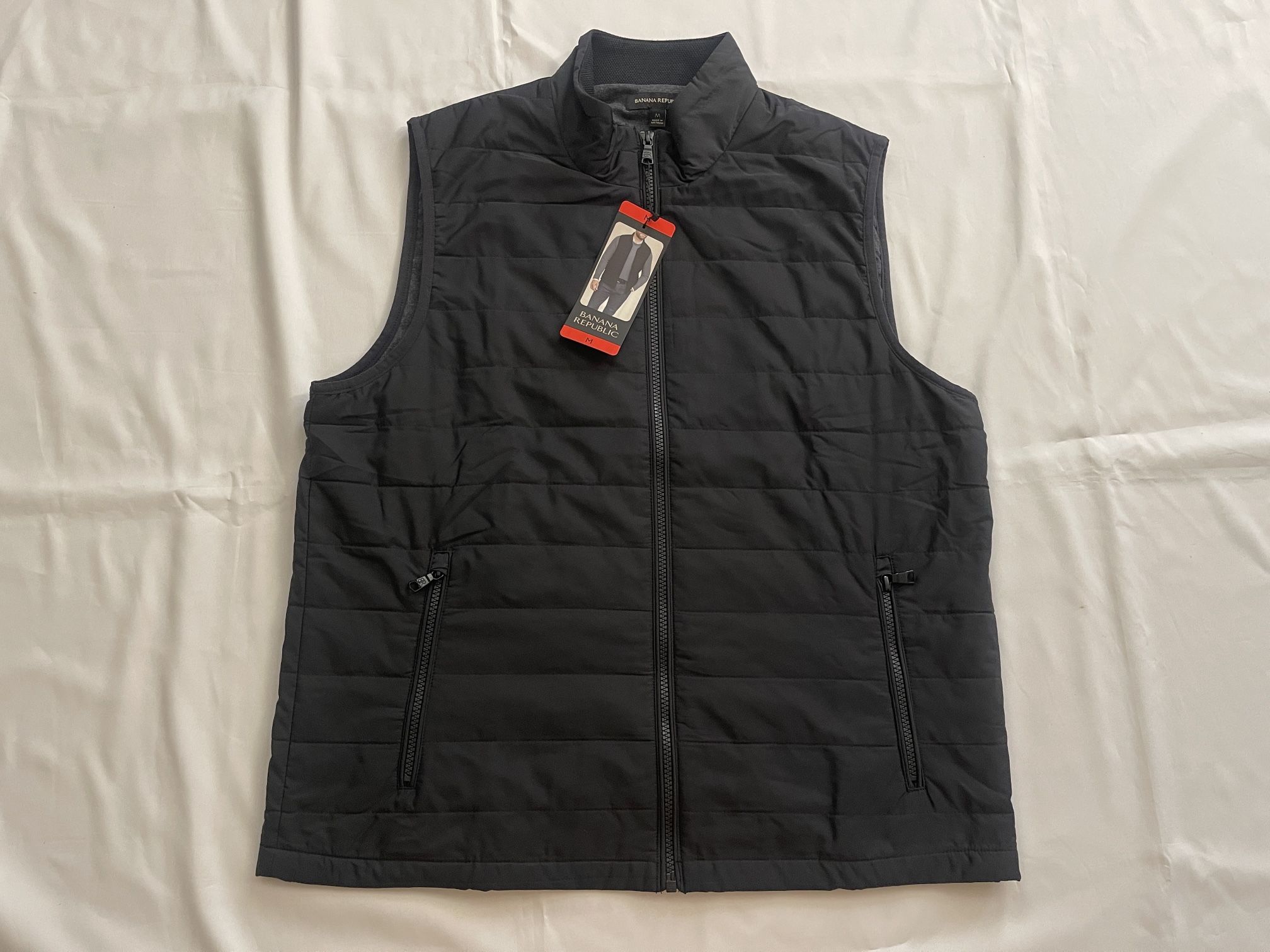 New Banana Republic Men Lined Quilted Vest Outerwear Light Weight Full Zip Blk M