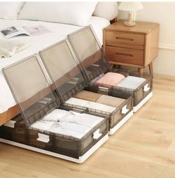 1 Pack Under Bed Storage Containers with Wheels - Stackable, Foldable Plastic Storage Boxes with Lids for Clothes, Shoes, Blankets - Perfect for Bedro