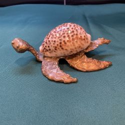 Vintage Decorative Turtle Made Of Brass And Cowrie Shell 