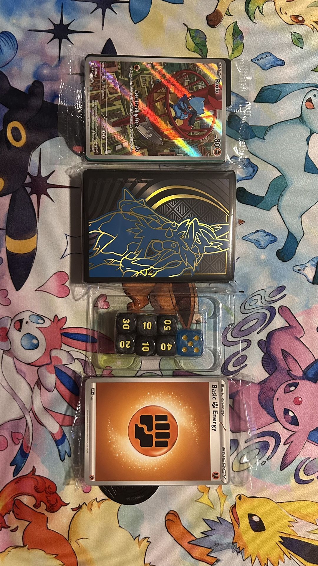 Pokemon Mega Evolutions Lucario ETB Promo Riolu #010 with ETB goodies (coin included)