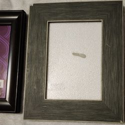 2 Gently Used 5x7 Photo Frames; One in Dark Mahogany Color, One in Blue Gray Chambray Textured Wood Grain Look