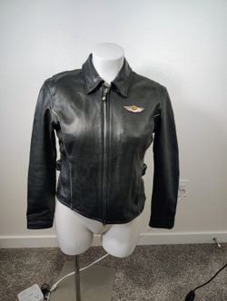 Vntge sz L Harley Davidson 100 Year Centennial Leather Motorcycle Jacket Women