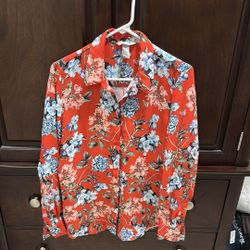 Floral Red And Blue Collared Shirt 