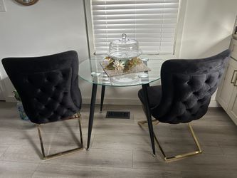 High Back Tufted Black Velvet Dining Table and Chair-Set of 3