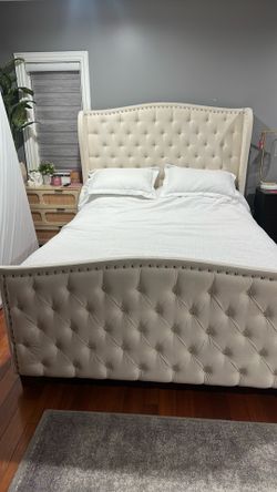 Velvet tufted bed frame with mattress