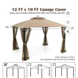  10' x 12' Patio Gazebo Replacement Top Cover 2-Tier Canopy (Only) CPAI-84 Outdoor Brown