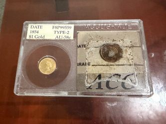 1854 type 2 Indian princess accugrade slabbed gold coin Au58 rattler photo holder