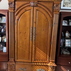 Ornate Carved Cherry Wood Armoire 