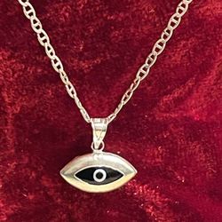 Silver Necklace With  🧿LUCKY🧿BLUE 🧿 EYES🧿Pendant 