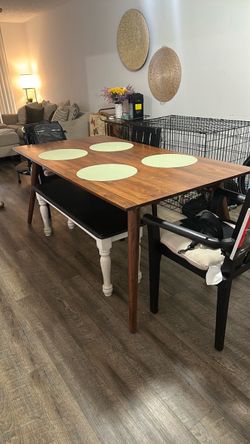 Wood Top Dining Table with Tapered Legs