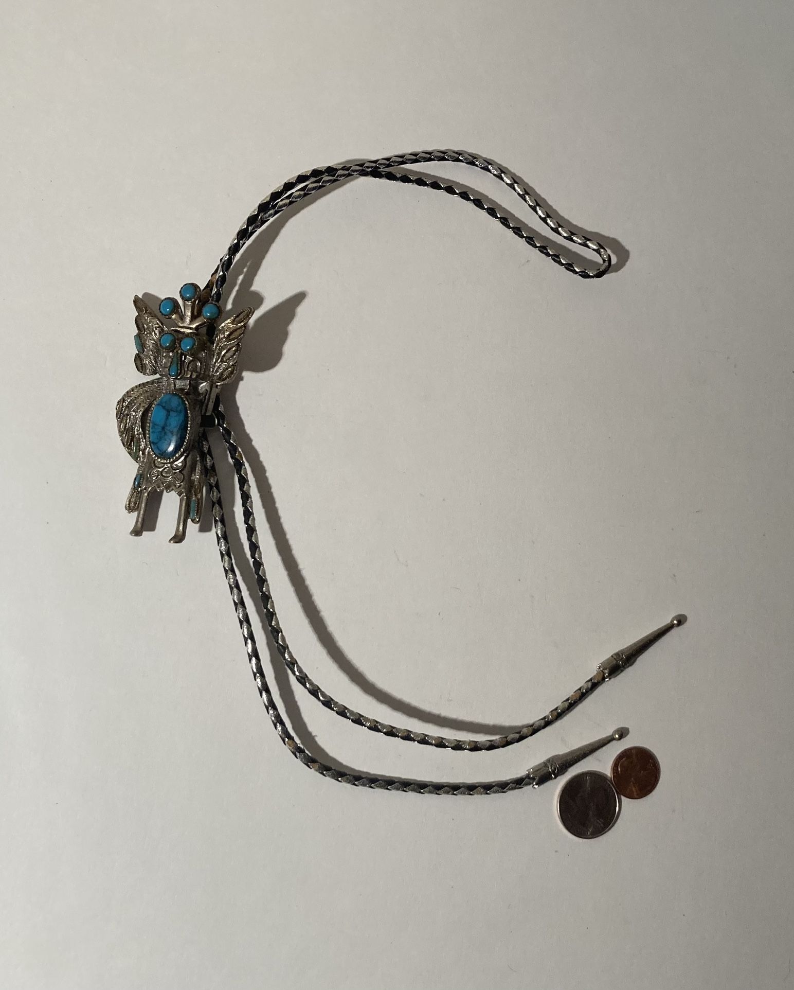 Vintage Bolo Tie Silver And Turquoise Native Design Quality