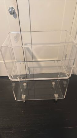 CB2 Clear Acrylic Rolling Shelves/Bar Cart