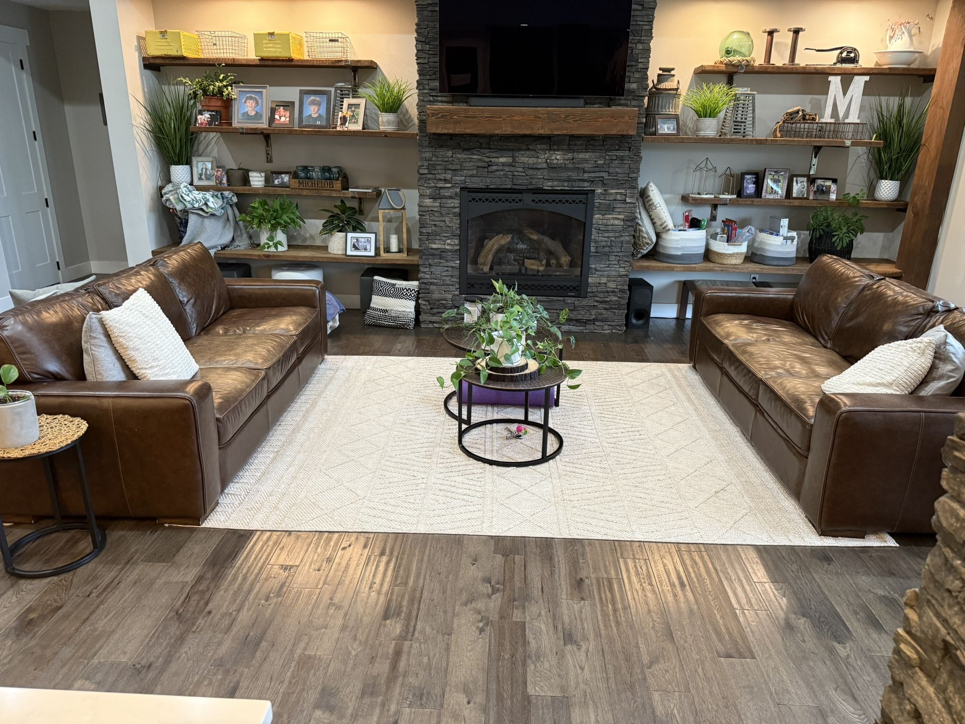 2 Full Top Grain Leather Couches- Brown