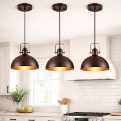 3 PACK 12" Pendant Lights Kitchen Island Matte ORB Farmhouse fixtures Adjustable Dining Room