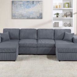 New Dark Or Light Gray Double Chaise Sectional Sofa Couch 