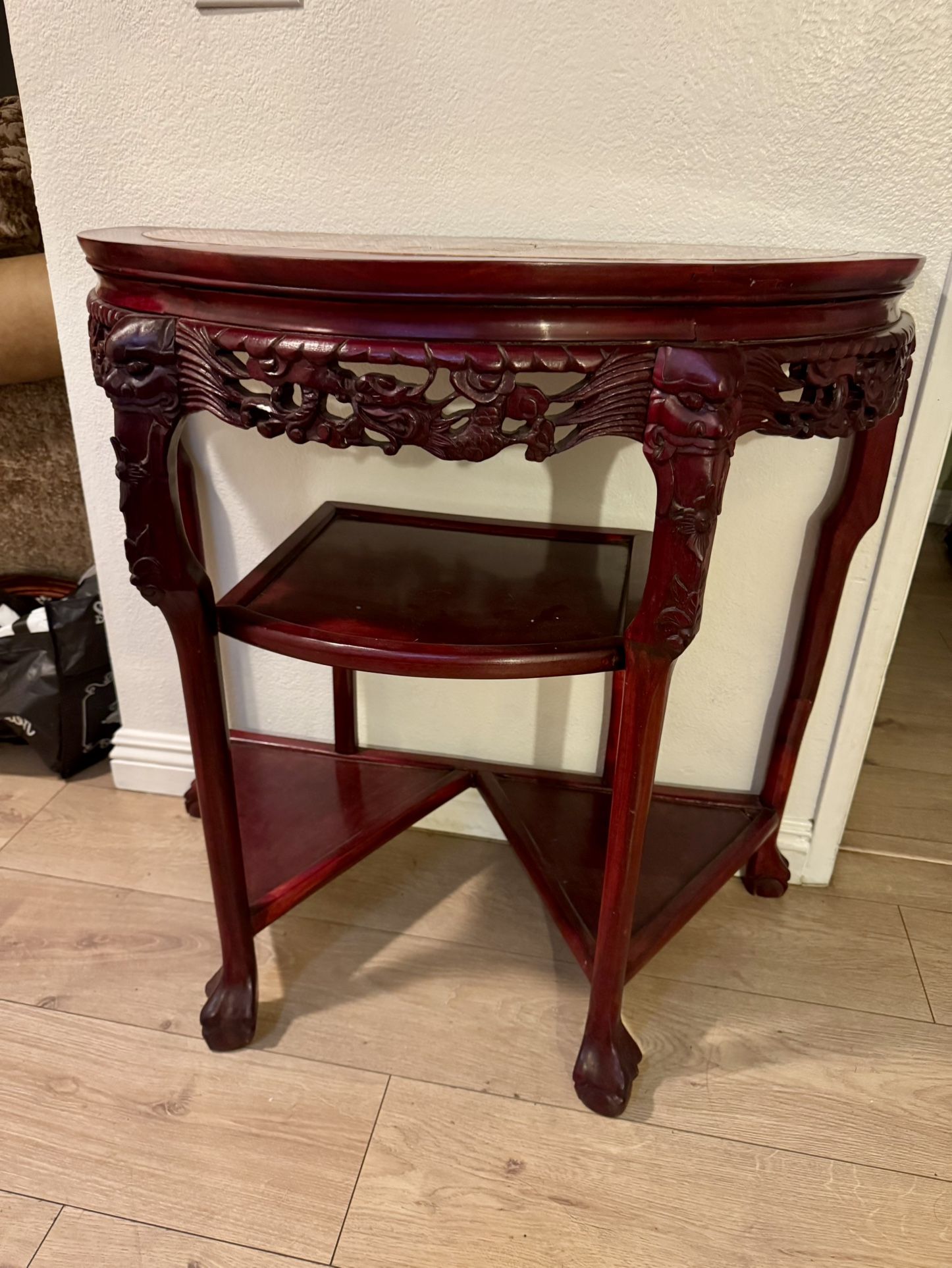 Chinese-style Hand-carved Rosewood Console Table with Marble Top
