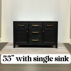 55'' Bathroom Vanity Solid Wood Cabinet Stone Countertop（Open Box）