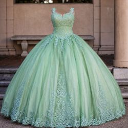 Beautiful Sage Green Quinceañera Dress Worn Once, Plus Crown & Necklace