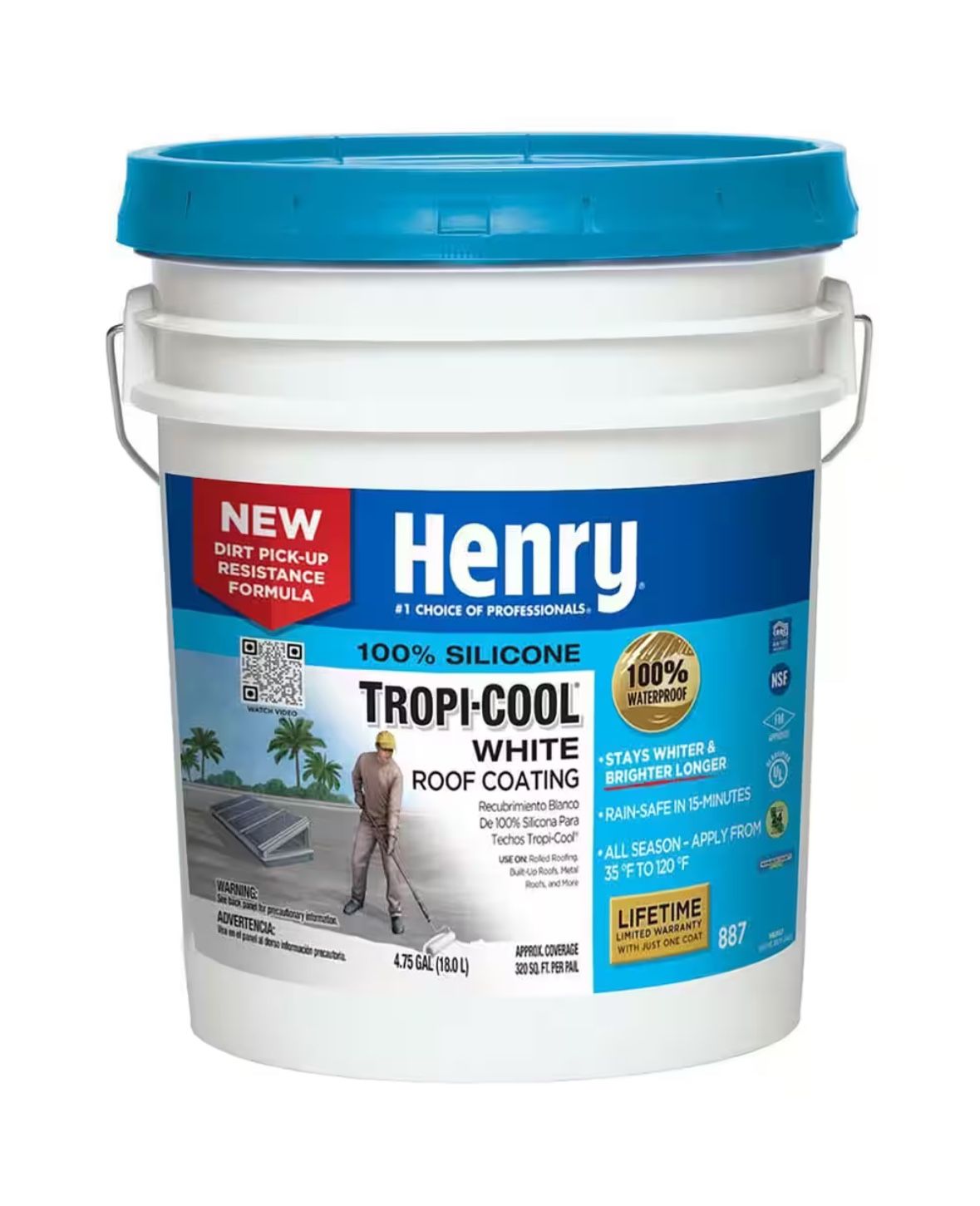 Henry 887 Tropi-Cool White 100% Silicone Reflective Roof Coating 4.75 gal. (NEW SEALED)!