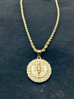 14K Finished Gold Baby Angel Medal Pendant 24"