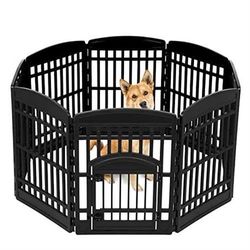 IRIS USA 34" 8-Panel Dog Playpen with Door, 63 x 63 x 35, Puppy Fence, Puppy Playpen, Dog Play Pen Indoors, Pet Fence, Medium Pets, Black