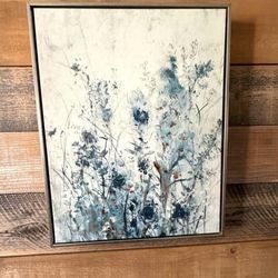 Beautiful Abstract Floral “Blue Spring II Framed Canvas