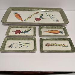Hand Painted Made In Italy , Serving Tray With 4 Plates