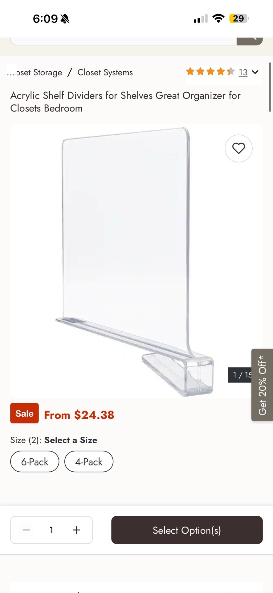 Set of 8 Clear Acrylic Shelf Dividers – 12” x 8” Closet & Shelf Organizers – New in Box