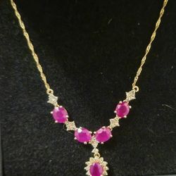 14k Gold Necklace 2ct Rubies 1/3ct Diamonds