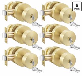 Haidms 6-Pack Satin Brass Keyed Entry Door Knobs