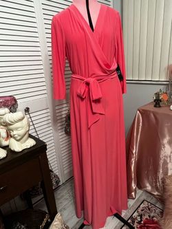 NEW NY & Company Coral Maxi Dress – XL | Elegant Wrap Style with Tie Waist |