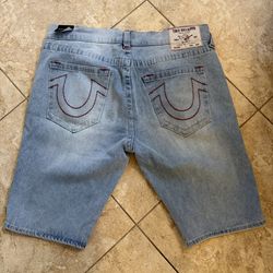 light blue true religion jorts