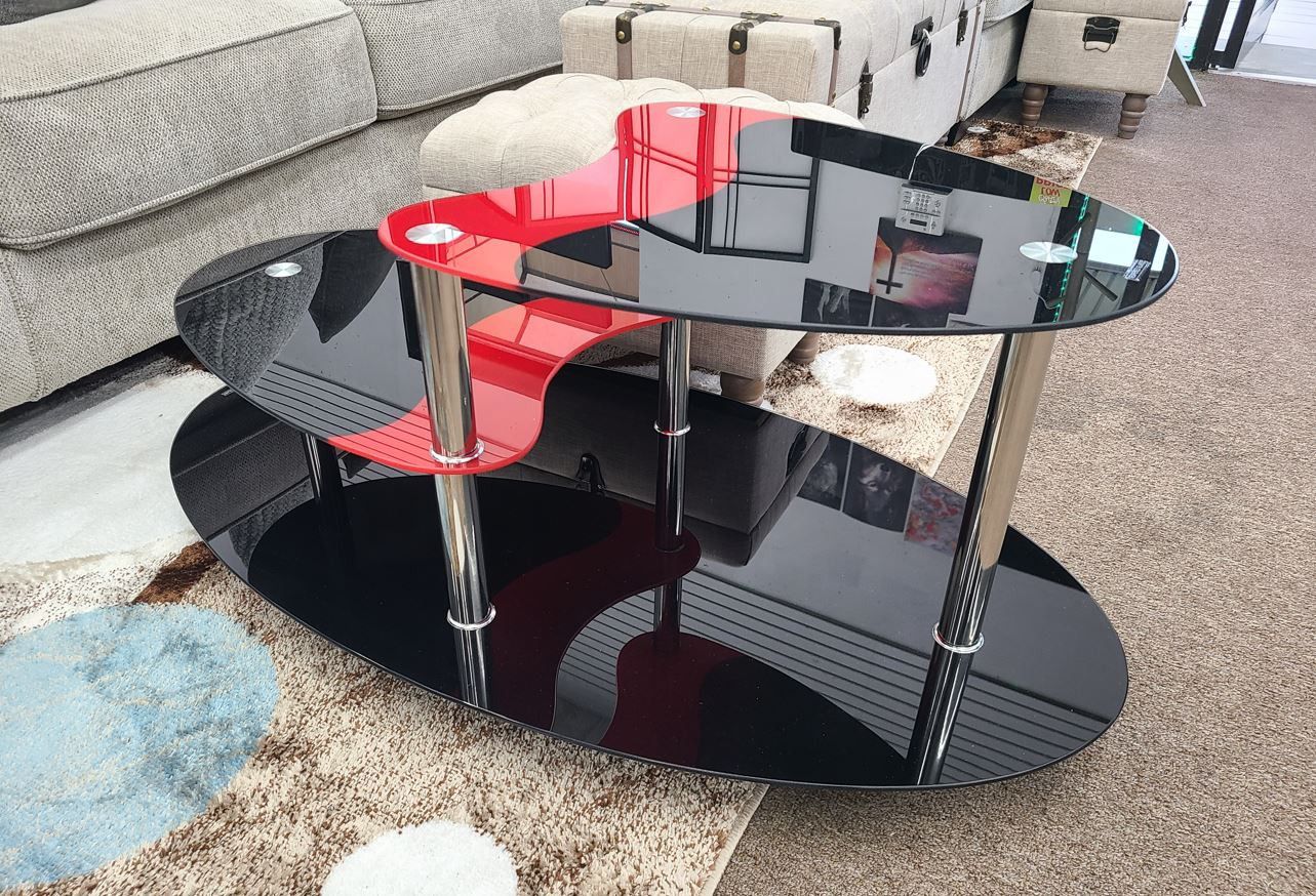 Brand New Box Red Black Glass Coffee Table 1 Piece Special