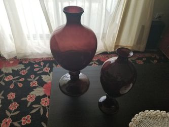 Set Two Burgundy Glass Vases