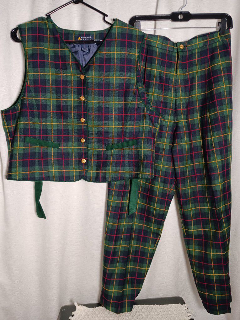 12/14 Petite 2 piece Suite set Vintage 90s Christmas Pendleton Plaid Vest Pants