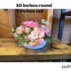 Faux Peony Floral Arrangement in White Bowl