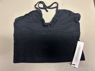black ribbed crop top with tie back detail size small new with tags 