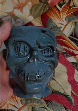 Disney Trader Sam's 1st Edition Blue Shrunken Zombie Head Tiki Mug