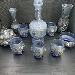 Blue Satin Vases With Silver filigree 