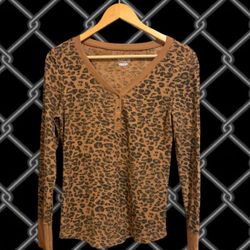 Y2K Style Leopard Print Henley Top