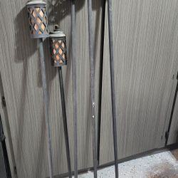 5 Tiki Torches Lattice Black Metal Garden Back Yard Fire Pit Pool Decorative Party Barbecue BBQ