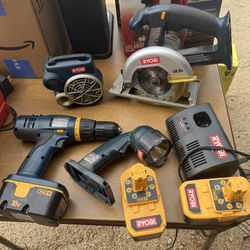 Ryobi 18v Blue Edition Tools And Batteries