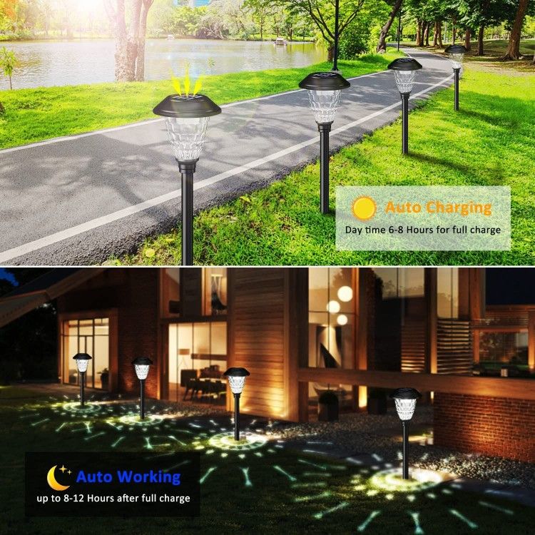 Solar Heavy Duty Glass Pattern Garden Pathway LED Lights 6 Pack